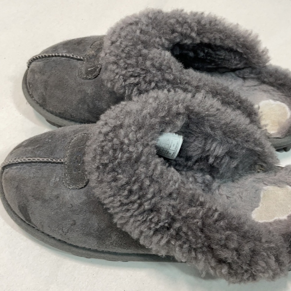 UGG Gray Coquette Suede Sheepskin Sherpa Lining Slippers Mules size 7 - Picture 3 of 12